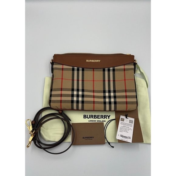 Burberry Horseferry Check Peyton Crossbody Clutch Bag Brown - Picture 11 of 12
